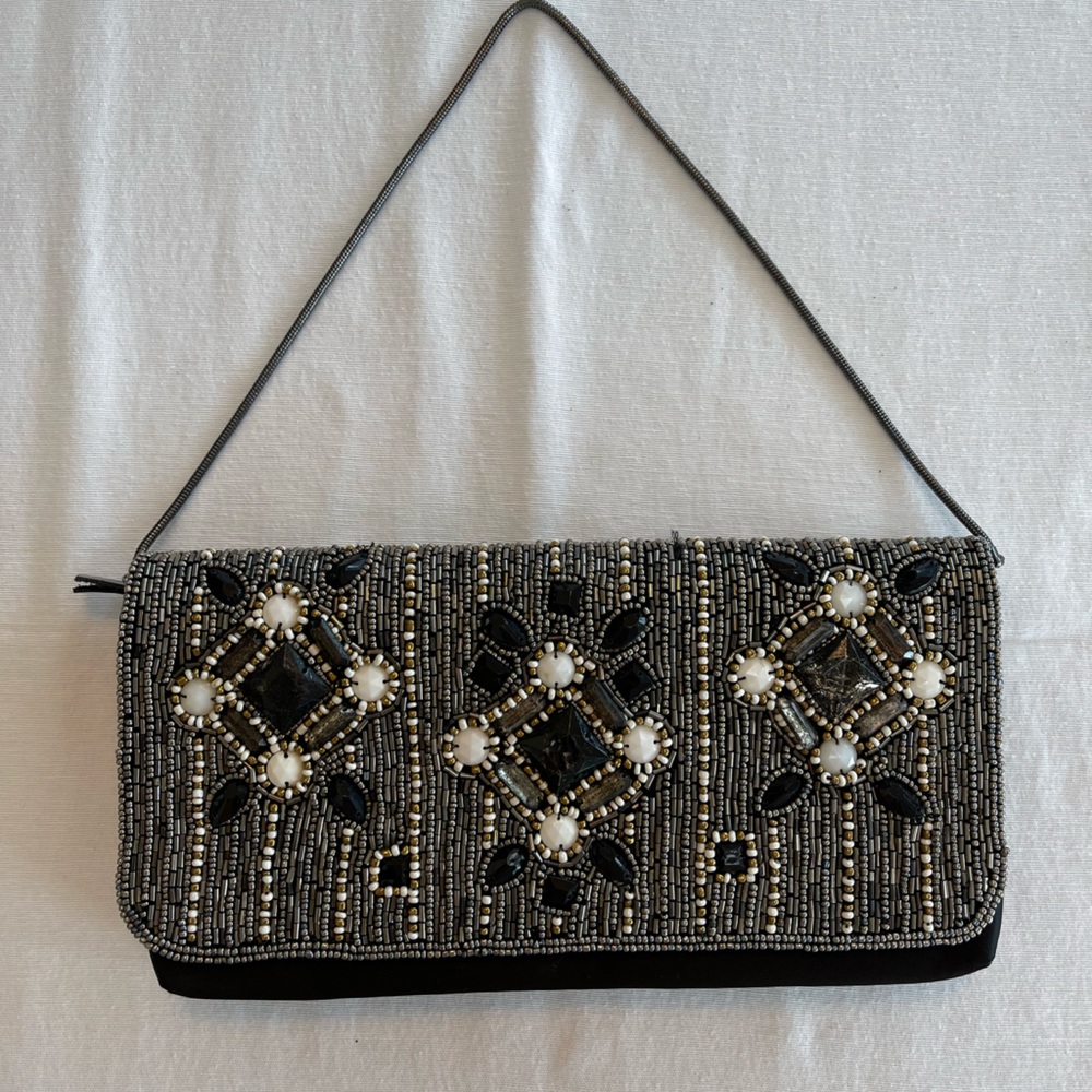Banana Republic jeweled evening clutch with shoulder strap